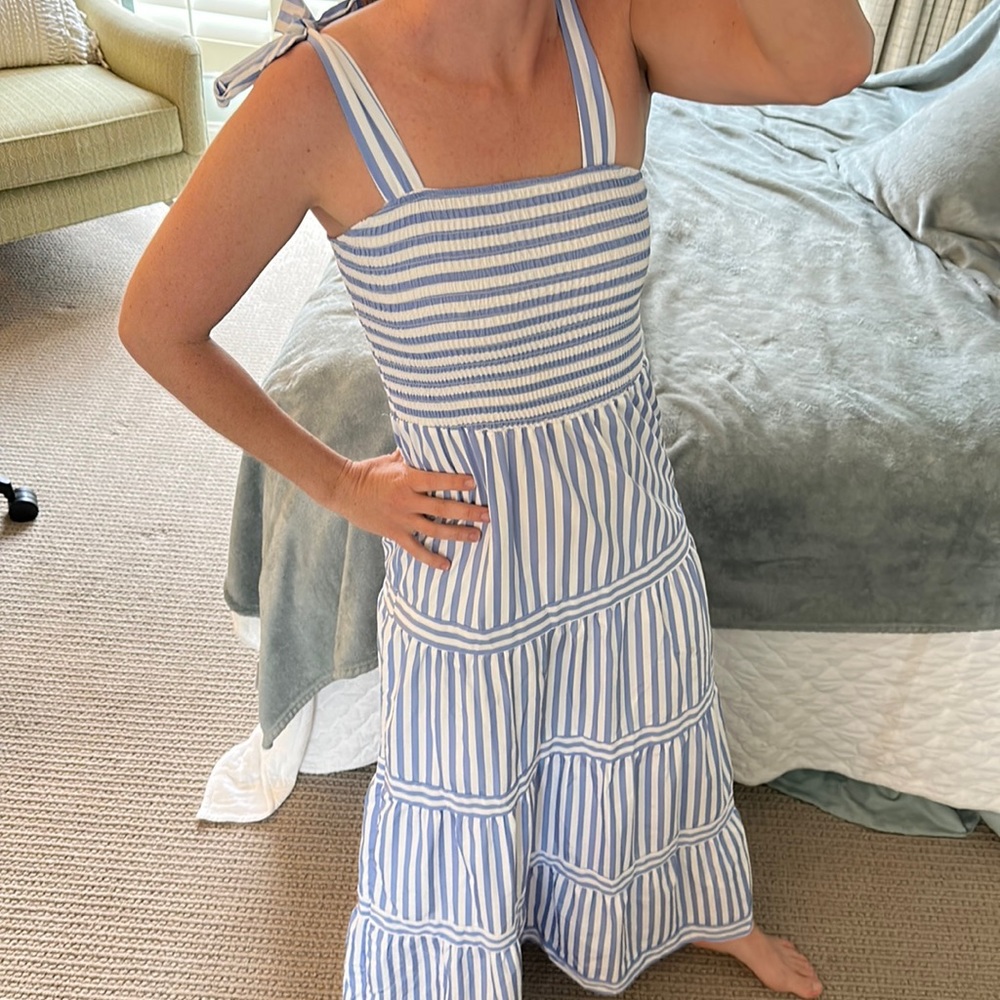 Blue and white striped dress, size small. Worn once, perfect condition!